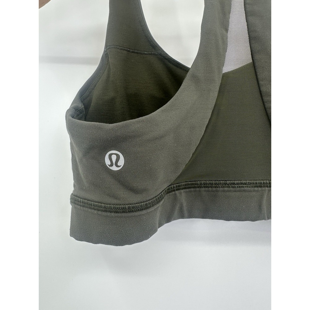 Lululemon Invigorate Bra Size 4 Army Green Mesh Racerback Sports Bra Padded - Picture 2 of 7